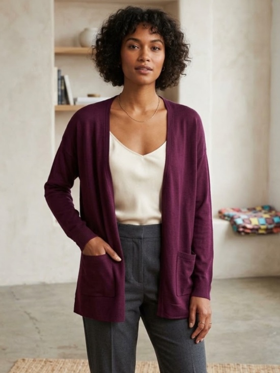 Time and Tru Sweaters - Time and True Burgundy Small Cardigan with Pockets
